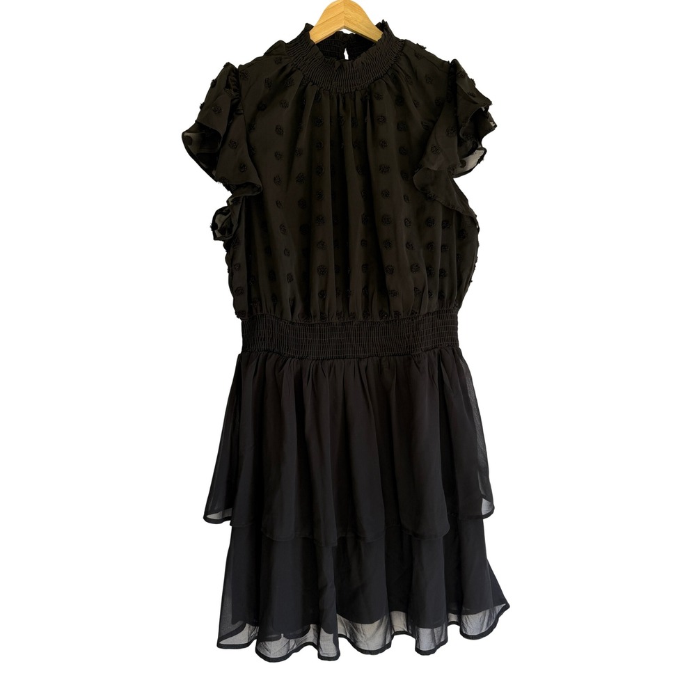 Savanna Jane Black Swiss Dot Tiered Smocked Mini Dress P94382 2X NEW